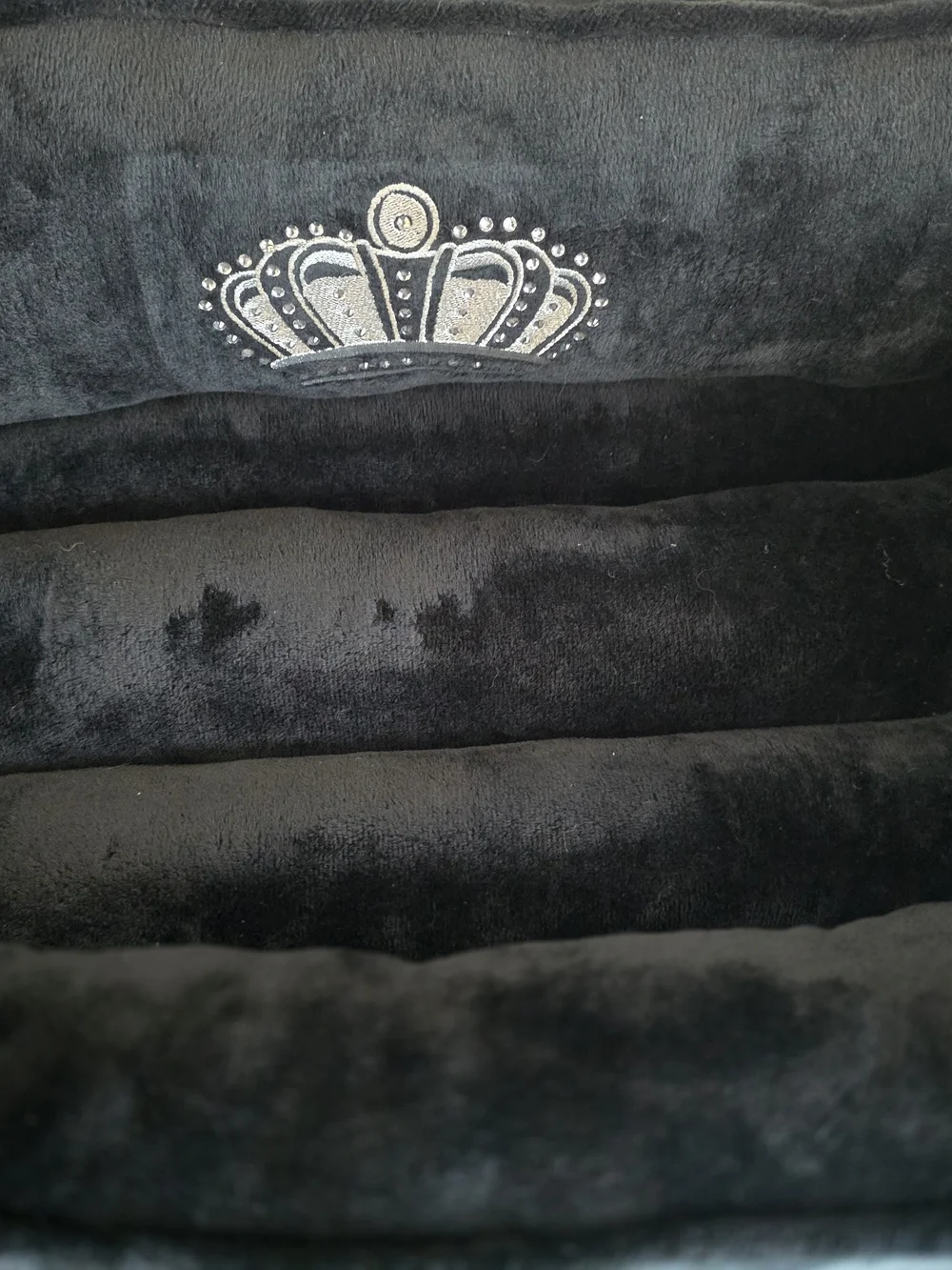 Juicy Couture Luxury Black Plush Dog Bed with Crown And Matching Plush Throw